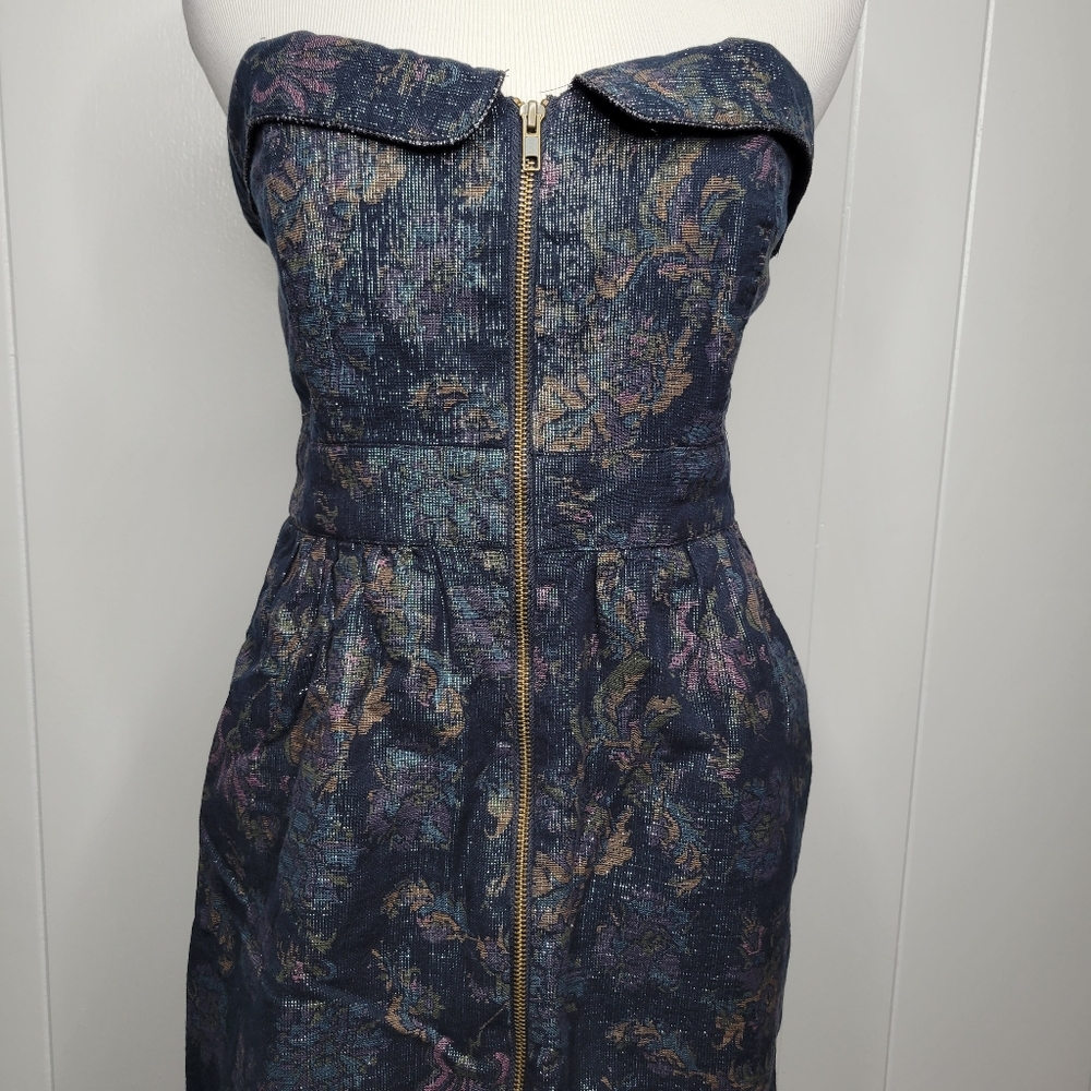 ​Staring at Stars Metallic Brocade Strapless Zip Mini Dress Pockets Size 12